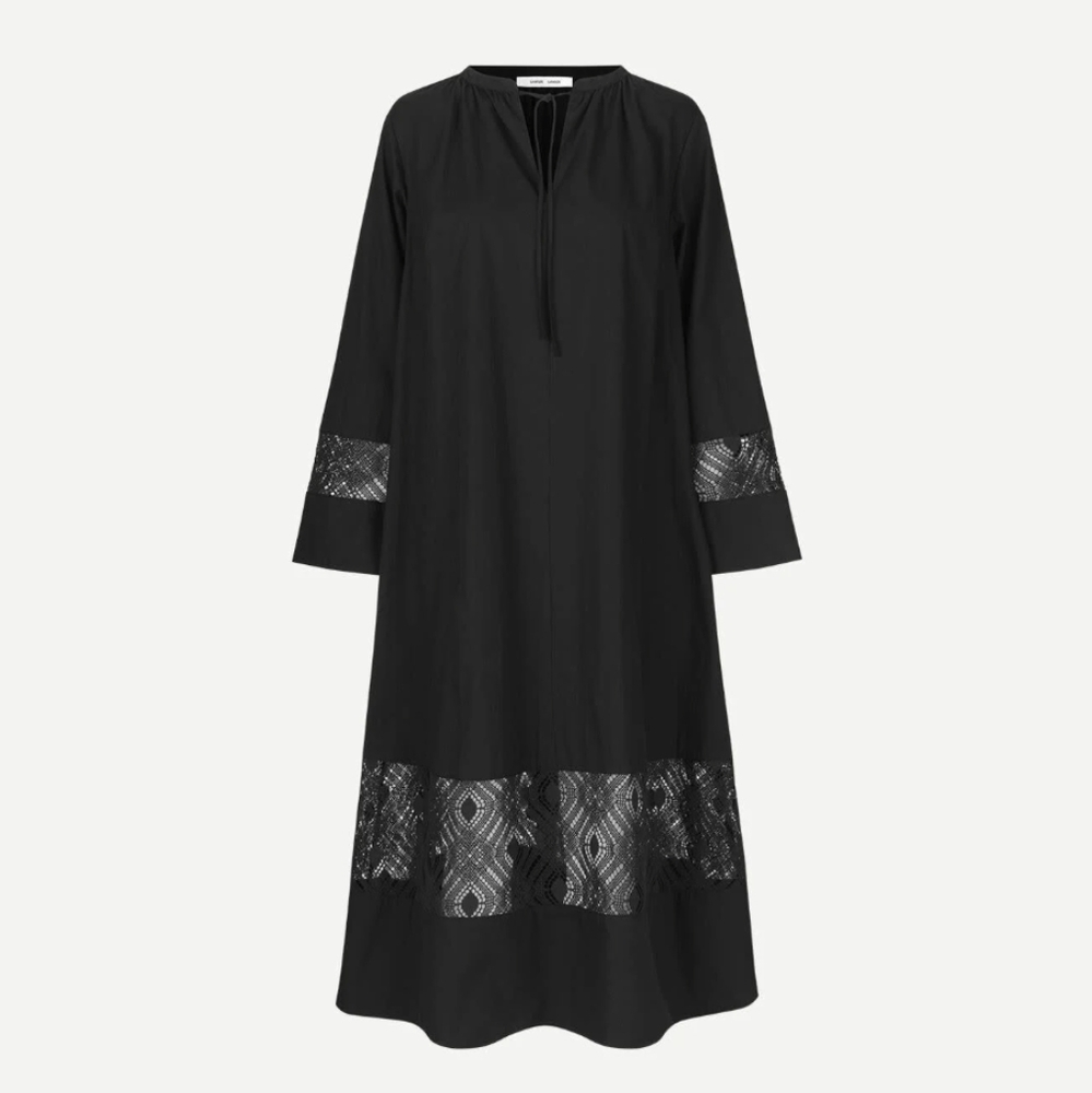 Samsoe | Sahell Black Lace Organic Cotton Midi Dress XS Oversized